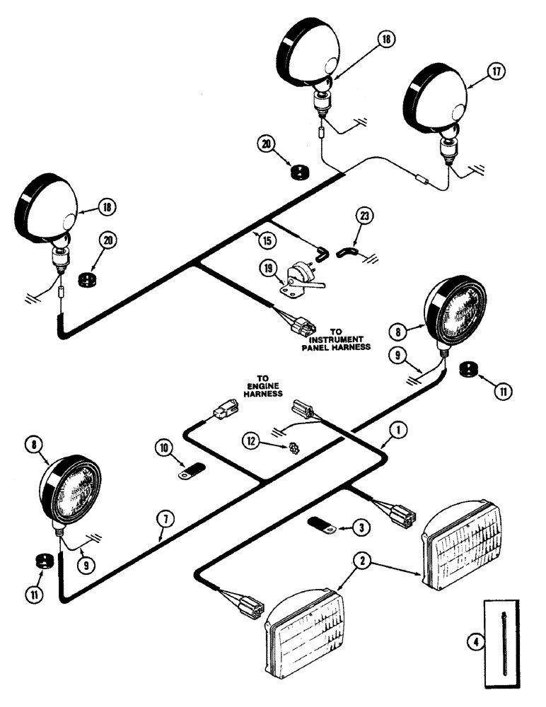 Схема запчастей Case IH 4890 - (4-086) - HEAD AND TAIL LAMPS, FLOOD LAMPS AND WIRING (04) - ELECTRICAL SYSTEMS