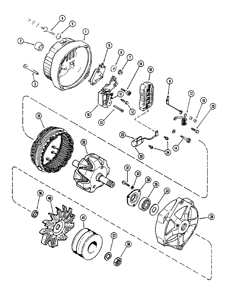 Схема запчастей Case IH 2390 - (4-128) - ALTERNATOR ASSEMBLY, 61 AMPERE, USES METRIC HARDWARE (04) - ELECTRICAL SYSTEMS