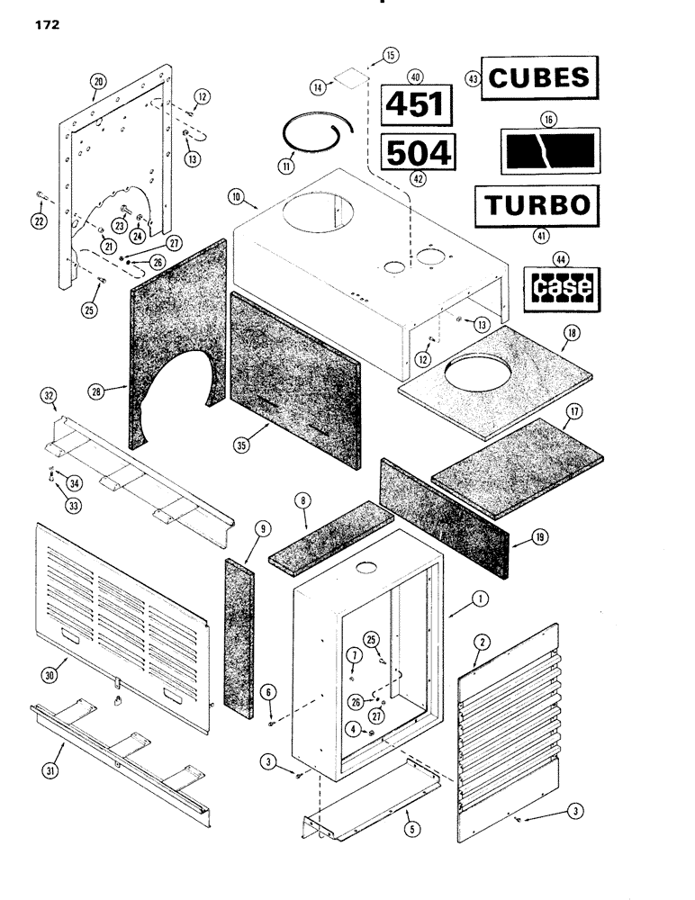 Схема запчастей Case IH 451BD - (172) - ENCLOSURE, COMPLETE, WITH INSULATION, NATURALLY ASPIRATED ENGINES, F (09) - CHASSIS