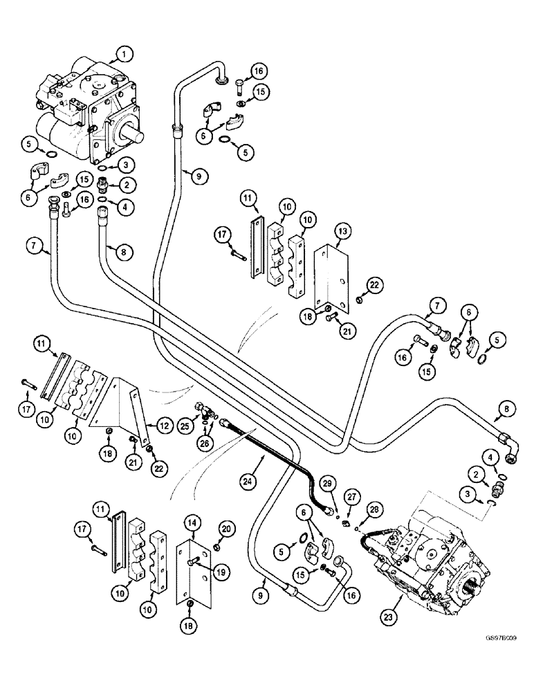 Схема запчастей Case IH 2188 - (6-13A) - HYDROSTATIC PUMP AND MOTOR, 2-SPD MTR, W/O PWR GUIDE AXLE, CORN, GRAIN AND RICE, JJC0193725 AND AFT (03) - POWER TRAIN