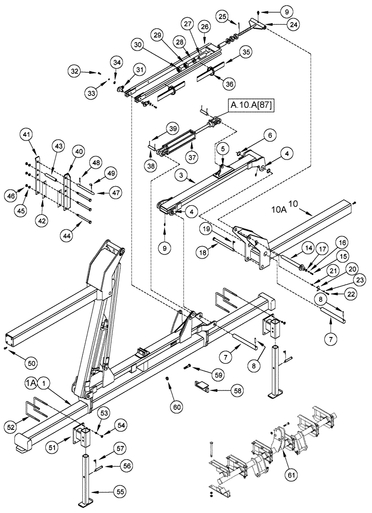 Схема запчастей Case IH 1200 - (F.10.E[06]) - MAIN FRAME, 12 ROW WIDE MOUNTED STACKER BSN CBJ036000 F - Frame Positioning