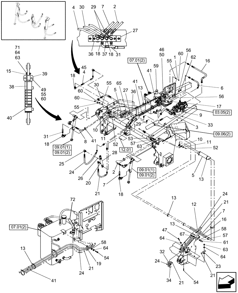 Схема запчастей Case IH WD1903 - (09.05[2.1]) - HEADER LIFT HYDRAULICS, FROM YCG667001 (09) - HEADER LIFT LINKAGE