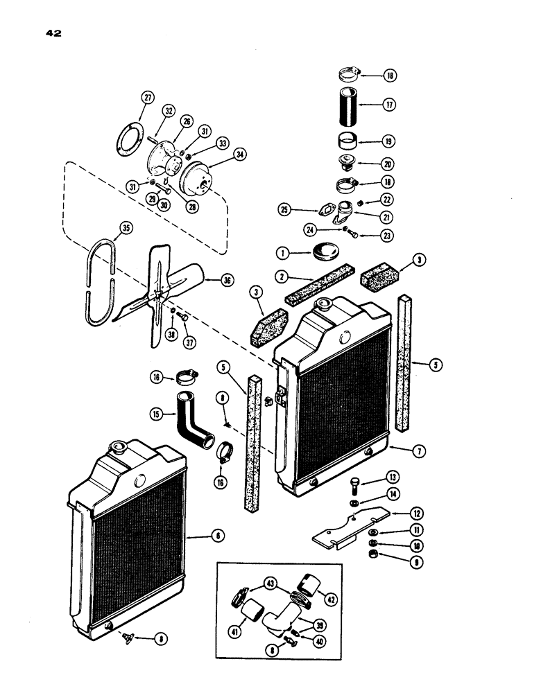 Схема запчастей Case IH 530 - (042) - ENGINE COOLING SYSTEM, PRIOR TO S/N 8262800, 530 MODEL, 159 SPARK IGNITION ENGINE (02) - ENGINE