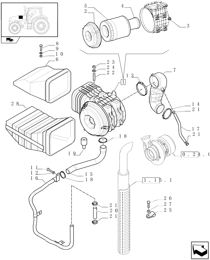 Схема запчастей Case IH PUMA 165 - (1.19.1) - DRY AIR FILTER - PIPES (02) - ENGINE EQUIPMENT