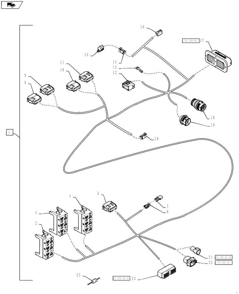 Схема запчастей Case IH TITAN 4030 - (55.100.13) - LH CAB COMPARTMENT HARNESS, SCS5000, 810 FLEX AIR (55) - ELECTRICAL SYSTEMS