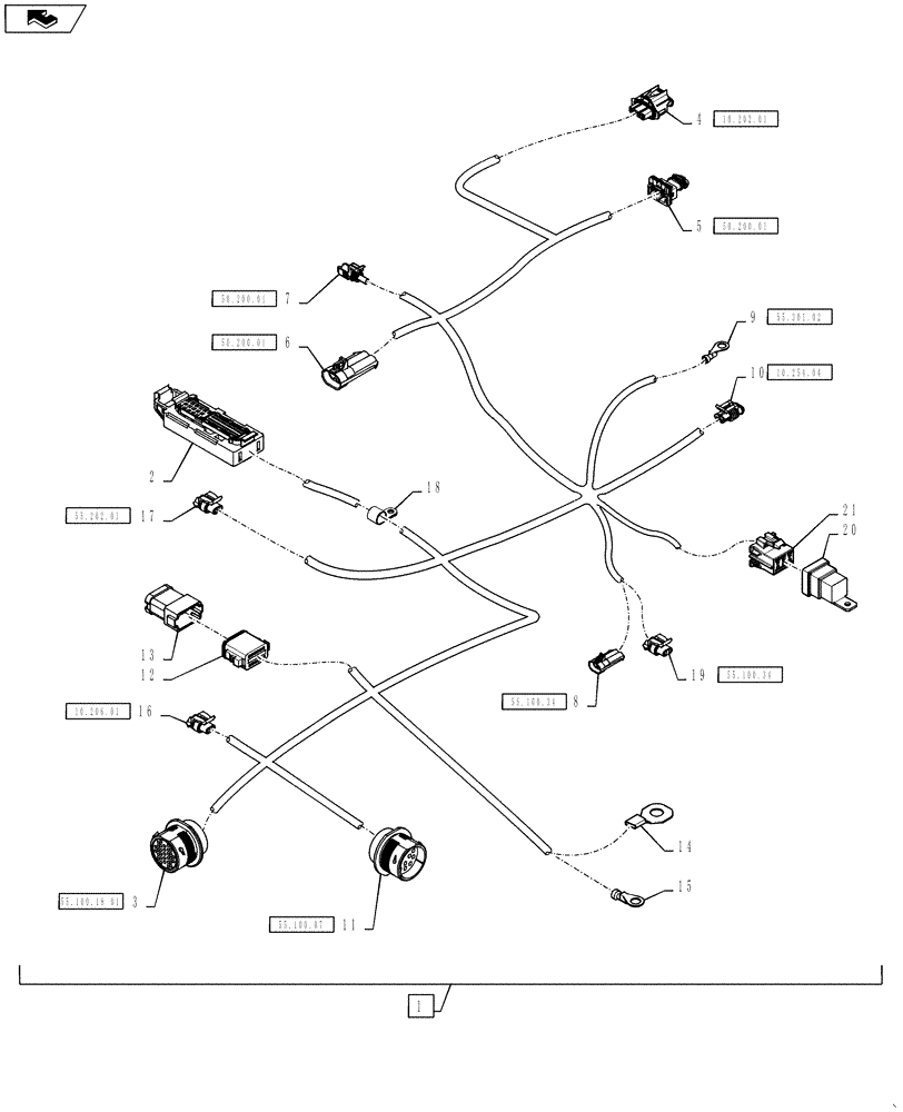 Схема запчастей Case IH TITAN 4030 - (55.100.06[01]) - ENGINE HARNESS (55) - ELECTRICAL SYSTEMS