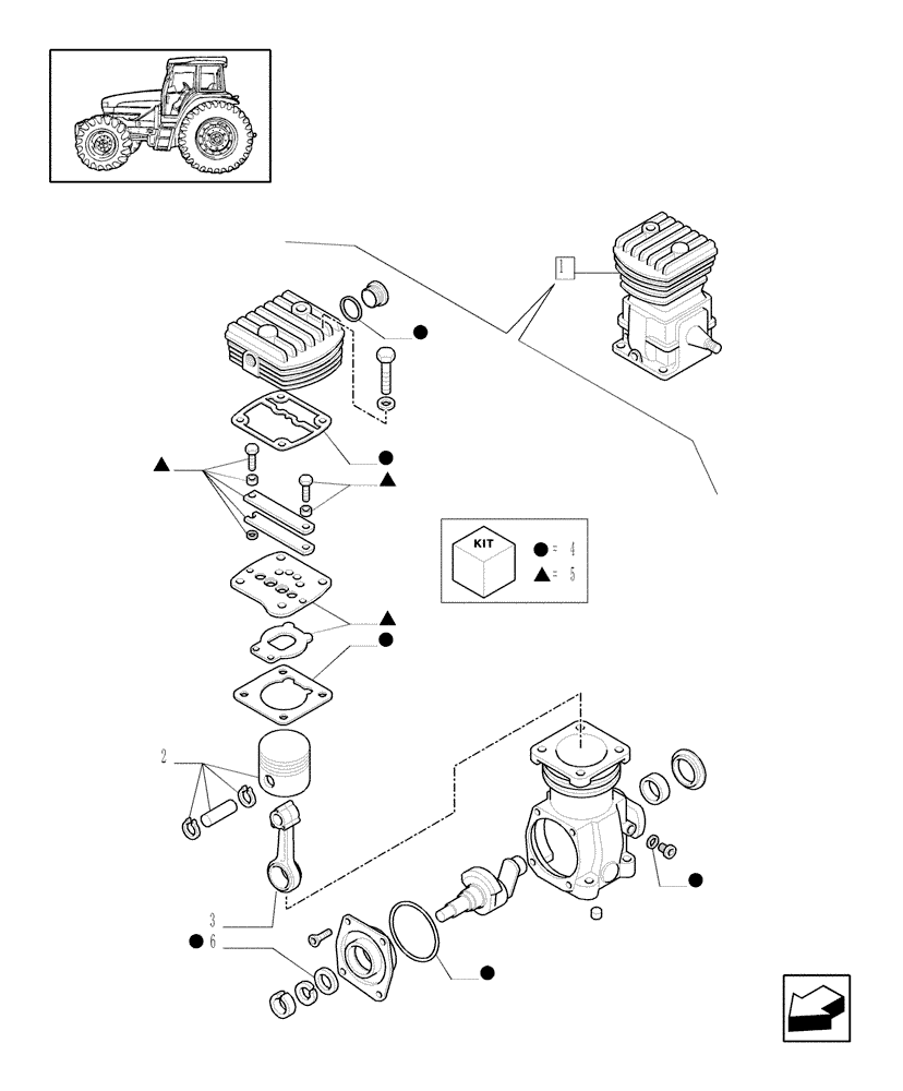 Схема запчастей Case IH MXM120 - (1.68.6/ A) - (VAR.178-385-385/1-385/2) PNEUMATIC TRAILER BRAKES - AIR COMPRESSOR BREAKDOWN (05) - REAR AXLE