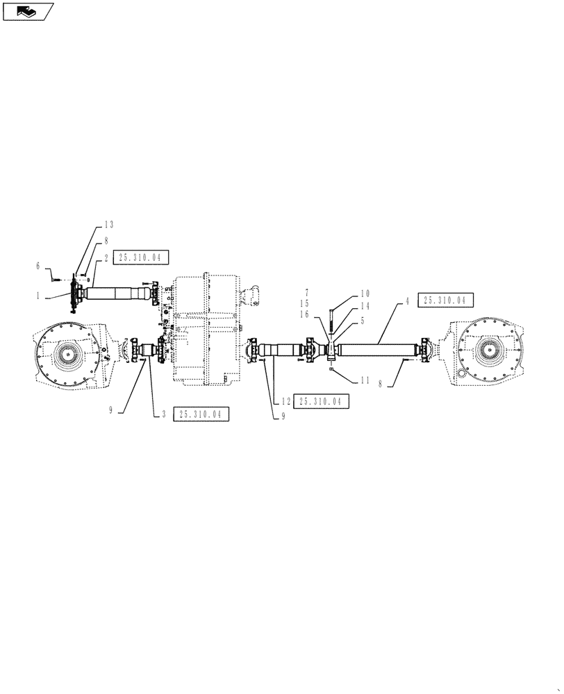 Схема запчастей Case IH STEIGER 400 - (25.310.02) - DRIVE SHAFT LAYOUT - 13L 8C, STEIGER 400-450 (25) - FRONT AXLE SYSTEM