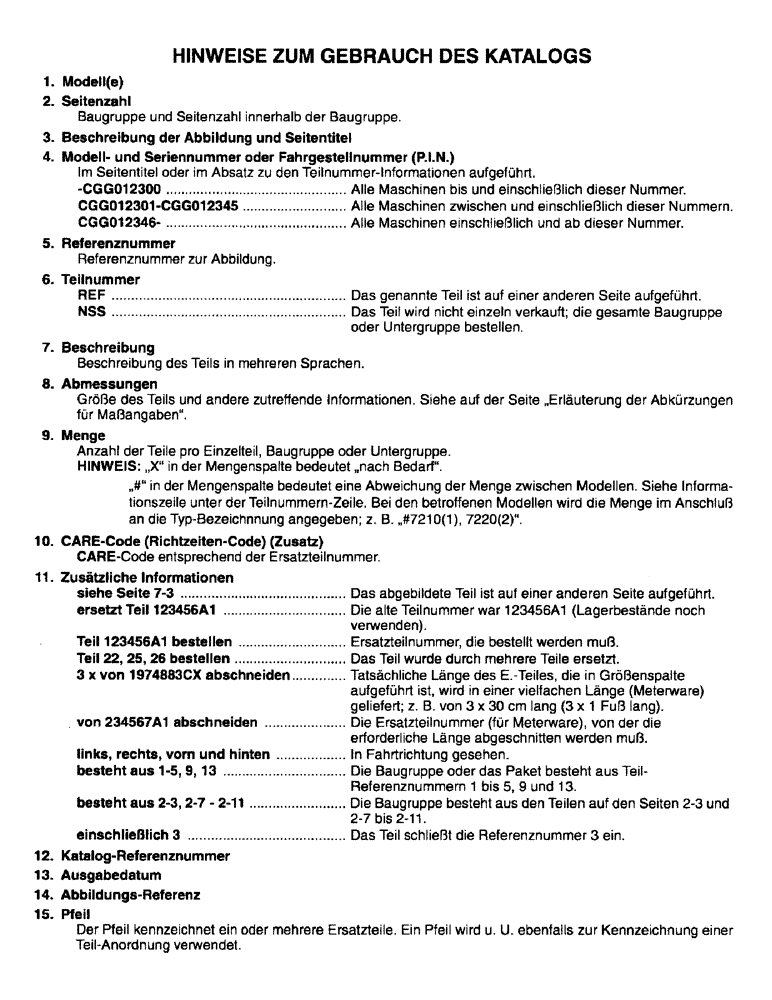 Схема запчастей Case IH 8640 - (1-11) - HINWEISE ZUM GERBRAUCH DES KATALOGS 