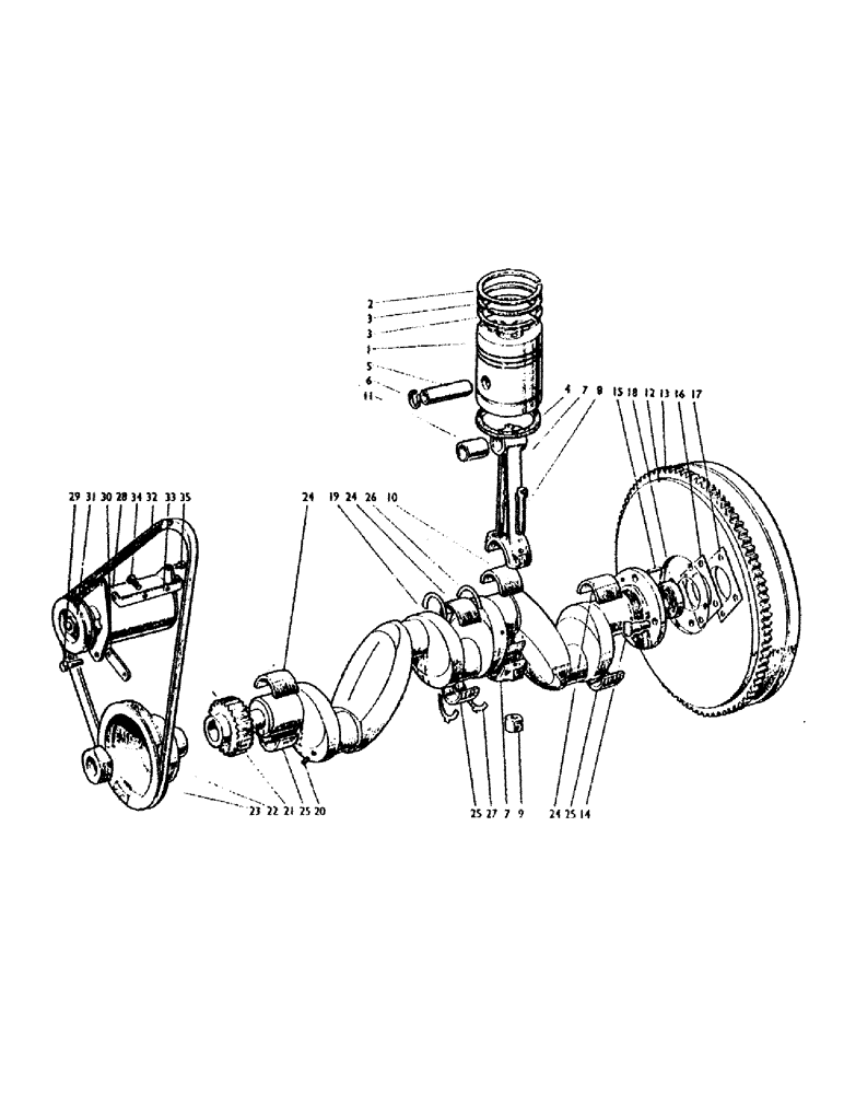 Схема запчастей Case IH 990A - (06) - PISTONS, CONNECTING RODS, FLYWHEEL, AND CRANKSHAFT (01) - ENGINE