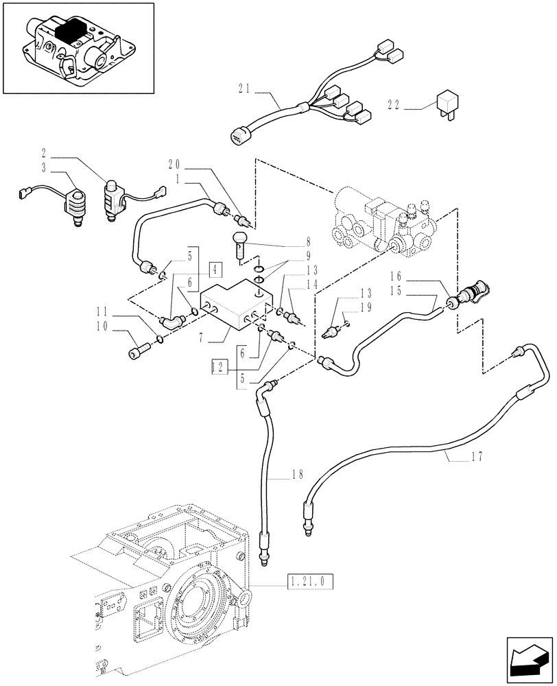 Схема запчастей Case IH MXU115 - (1.82.7/22[03]) - (VAR.354/1) 4 (EDC) CONTROL VALVES WITH TRAILER BRAKE VALVE (ITALY) - VALVE PIPES (07) - HYDRAULIC SYSTEM