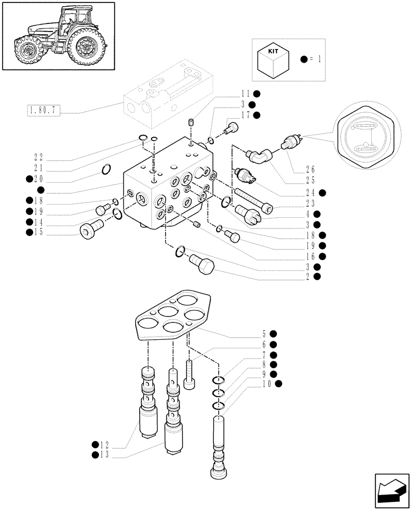 Схема запчастей Case IH MXU110 - (1.80.7/01[01]) - (VAR.100 -112) 2WD CREEPER TRANSMISSION FOR TRANSMISSION 24X24 - CONTROL VALVE AND RELEVANT PARTS (07) - HYDRAULIC SYSTEM