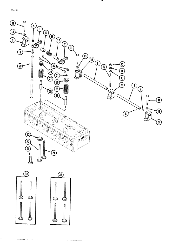 Схема запчастей Case IH 1835B - (2-36) - VALVE MECHANISM, 148B SPARK IGNITION ENGINE (02) - ENGINE