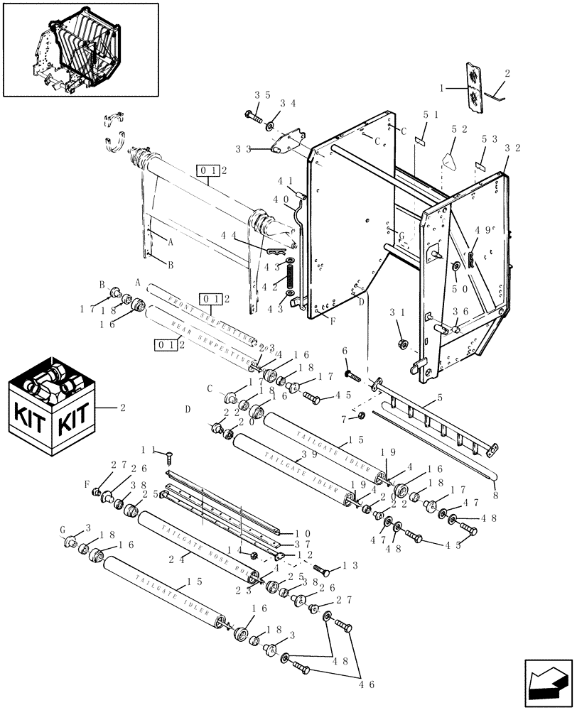 Схема запчастей Case IH RBX461 - (028) - TAILGATE, BELTS & CONVEYOR (62) - PRESSING - BALE FORMATION