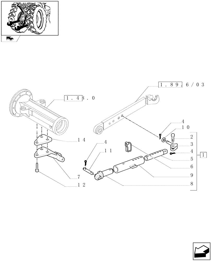 Схема запчастей Case IH FARMALL 105U - (1.89.9/01) - THREE POINT HITCH FOR EDC - SUPPORT & STABILIZER SPRAG - W/CAB (VAR.331902-331922) (09) - IMPLEMENT LIFT