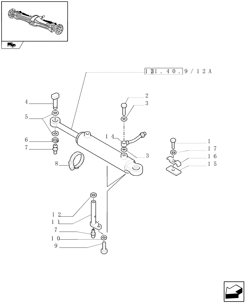 Схема запчастей Case IH FARMALL 90 - (1.40.9/12) - STANDARD FRONT AXLE W/LIMITED SLIP DIFF,40KM/H - HYDR STEERING CYL (VAR.335541-743559-743552) (04) - FRONT AXLE & STEERING