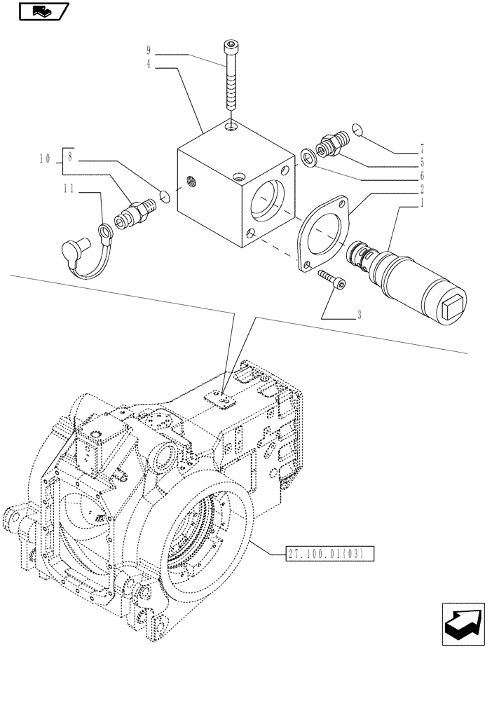 Схема запчастей Case IH MAGNUM 210 - (21.135.147) - TRANSMISSION 19X6, SAFETY VALVE AND RELEVANT PARTS, WITH POWERSHIFT TRANSMISSION (21) - TRANSMISSION