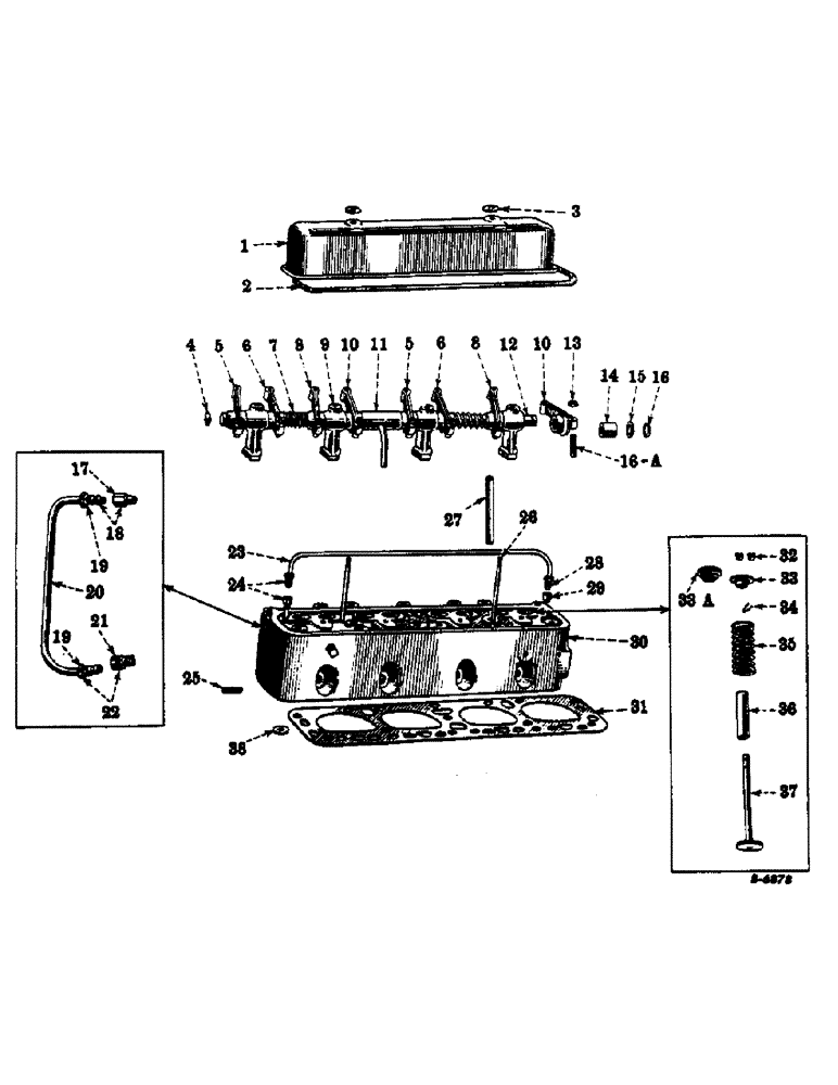 Схема запчастей Case IH FARMALL M - (010) - CARBURETED ENGINE, CYLINDER HEAD, VALVE COVER, VALVES AND VALVE LEVERS (01) - ENGINE