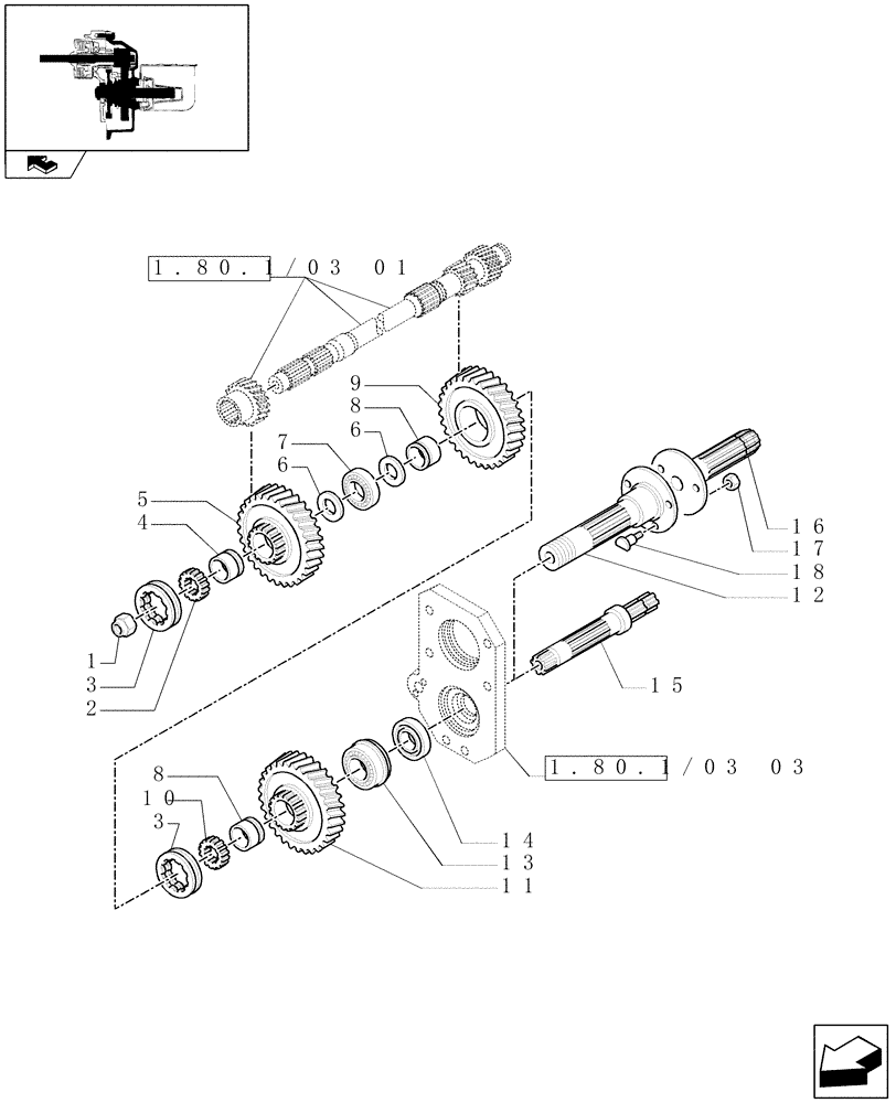 Схема запчастей Case IH FARMALL 75N - (1.80.1/03[02]) - POWER TAKE-OFF (540-540E-1000 RPM) WITH GROUND SPEED - SHAFTS AND GEARS (VAR.330817) (07) - HYDRAULIC SYSTEM