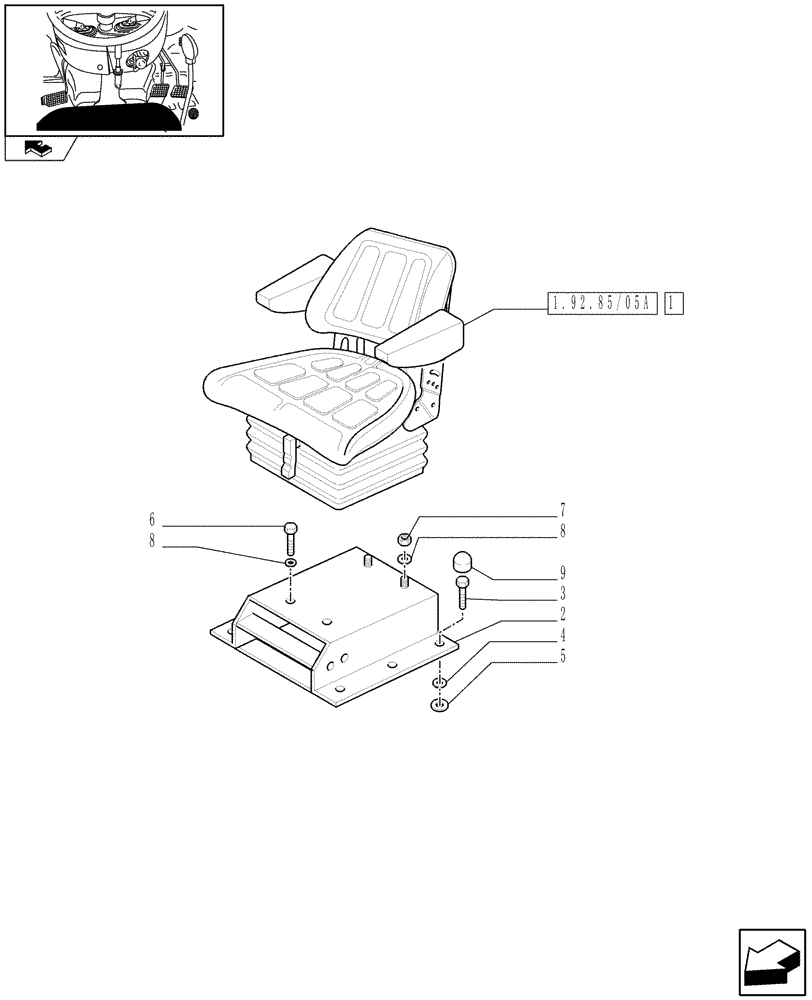 Схема запчастей Case IH FARMALL 70 - (1.92.85/05) - DELUXE SEAT WITH ARM REST - W/CAB (VAR.336190) (10) - OPERATORS PLATFORM/CAB