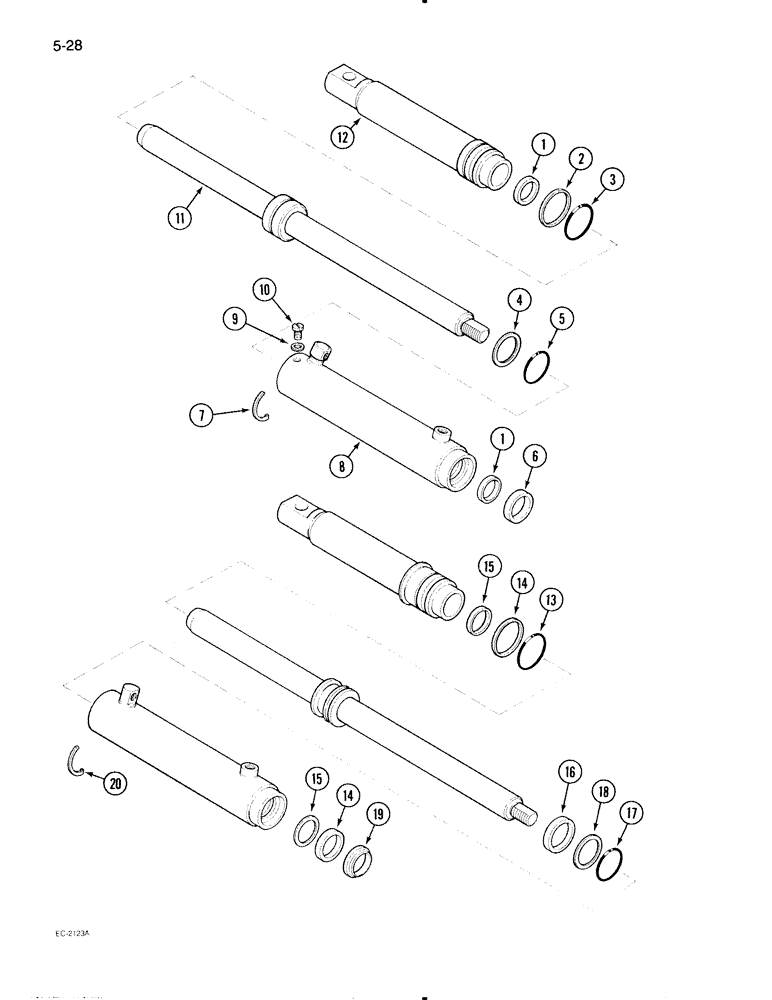 Схема запчастей Case IH 595 - (5-28) - POWER STEERING CYLINDER, HEAVY DUTY CAST FRONT AXLE (05) - STEERING