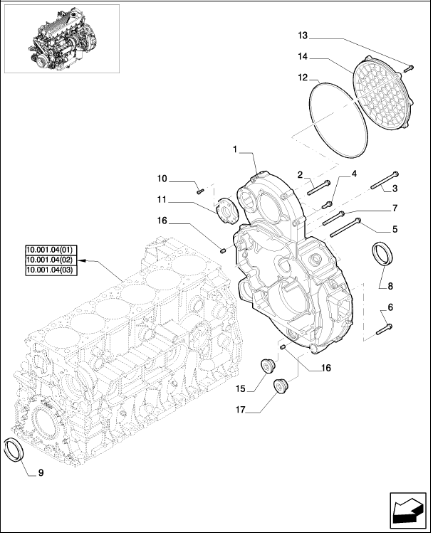 Схема запчастей Case IH 7120 - (10.103.04[01]) - FLYWHEEL CASE - 7120/7120(LA) (10) - ENGINE