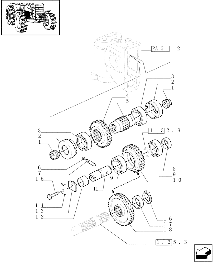 Схема запчастей Case IH MXM120 - (1.32.8/01[03]) - MECHANICAL GEAR BOX 20X16 (40 KM/H) / PUMPS FOR HYDRAULIC SYSTEM AND LIFT (03) - TRANSMISSION