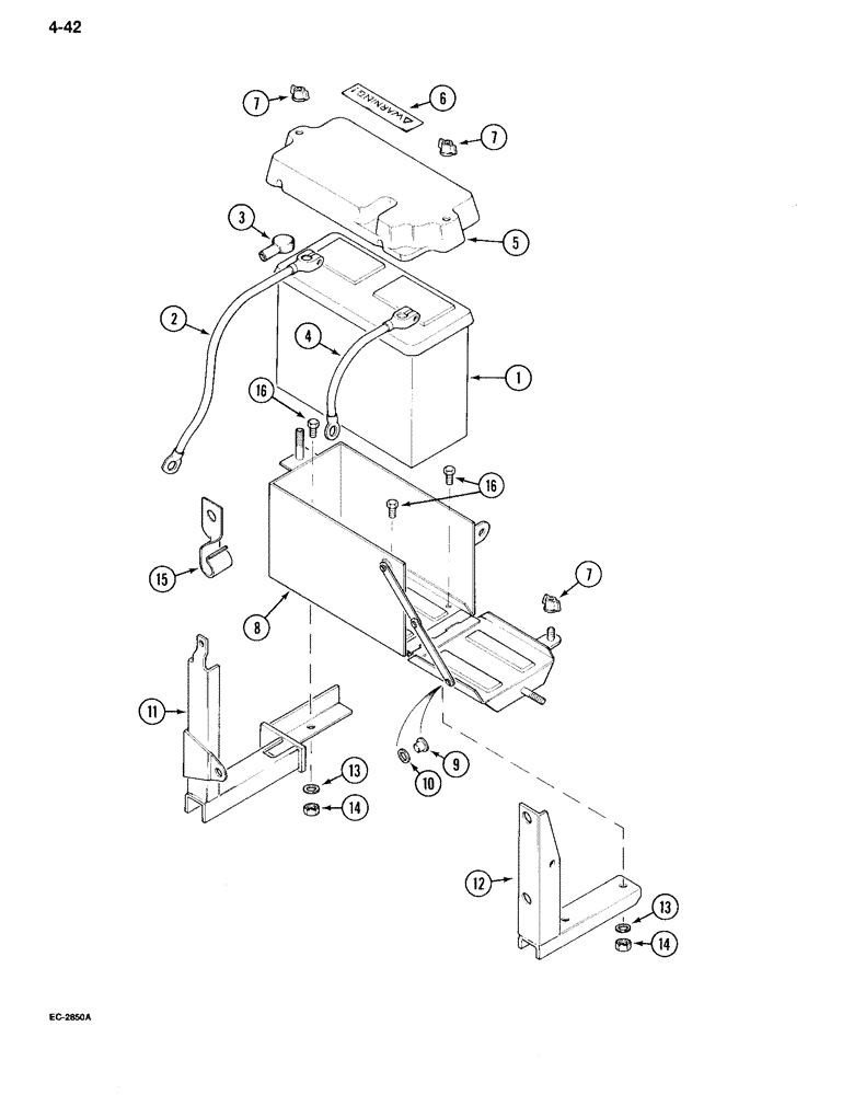 Схема запчастей Case IH 995 - (4-42) - BATTERY BOX, BATTERY AND CABLES, TRACTOR WITH CAB (04) - ELECTRICAL SYSTEMS