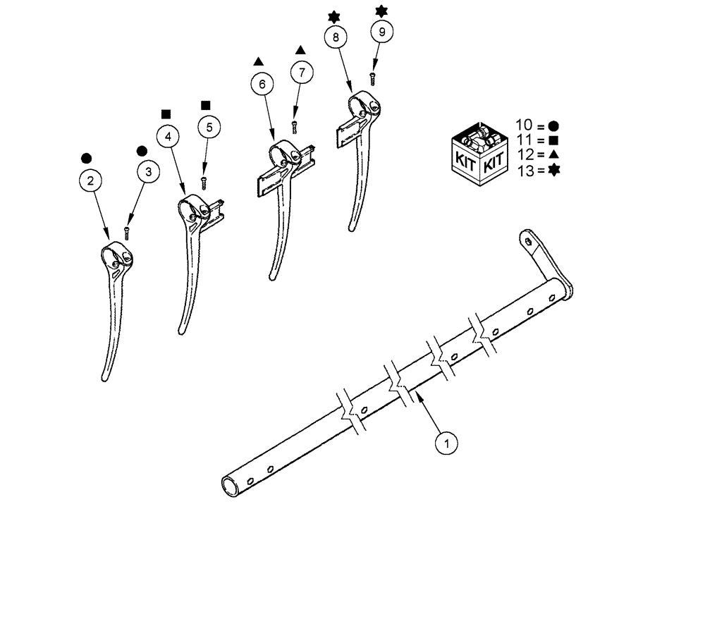 Схема запчастей Case IH 1010 - (09A-15) - PICKUP REEL - BAT AND PLASTIC TINES (FINGERS) - ASN JJC0305000 (09) - CHASSIS/ATTACHMENTS