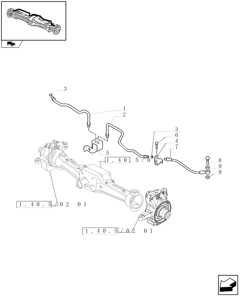 Схема запчастей Case IH PUMA 155 - (1.40.5/14[02]) - (CL.4) FRONT AXLE W/MULTI-PLATE DIFF. LOCK, ST. SENSOR AND BRAKES - BRAKES PIPES (VAR.330426) (04) - FRONT AXLE & STEERING