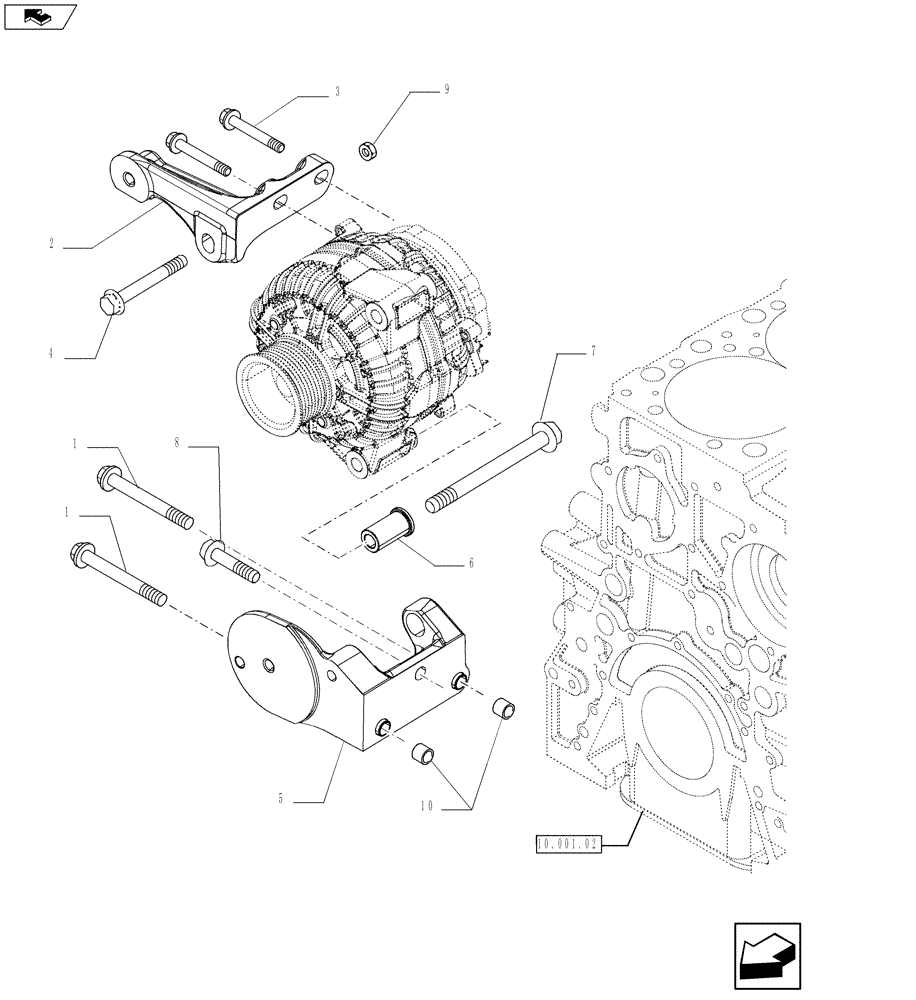 Схема запчастей Case IH F2CFE613C A011 - (55.301.01) - ENGINE, ALTERNATOR MOUNTING (504383238) 