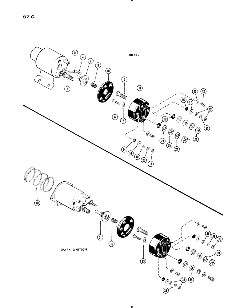 Схема запчастей Case IH 730 SERIES - (087C) - A40461 SOLENOID, G44891 SOLENOID 251 AND 284 SPARK IGNITION ENGINES (04) - ELECTRICAL SYSTEMS