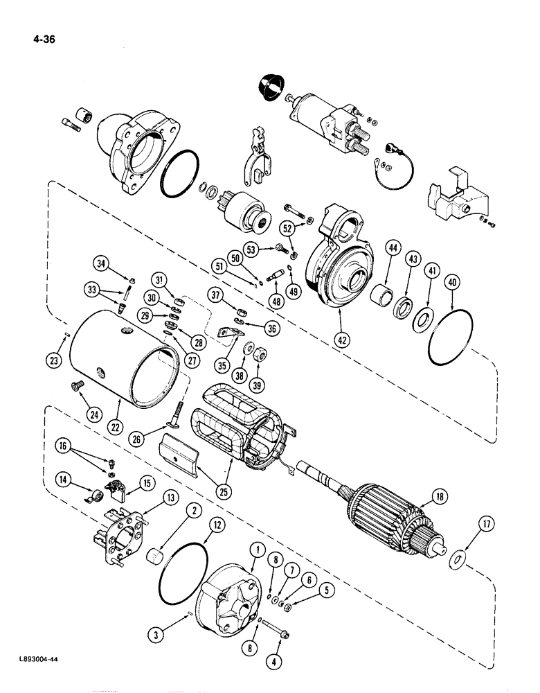 Схема запчастей Case IH 1896 - (4-36) - STARTER ASSEMBLY, NIPPONDENSO NO. 128000-5330 (04) - ELECTRICAL SYSTEMS