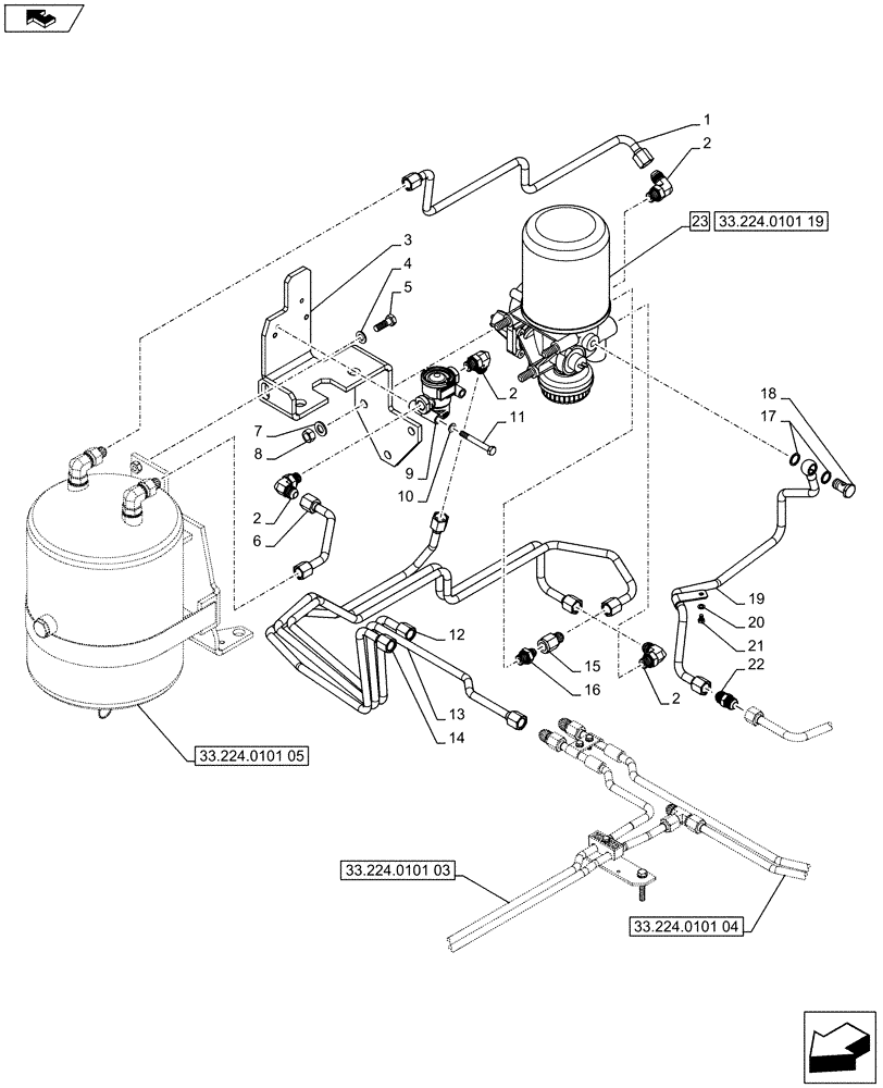 Схема запчастей Case IH PUMA 230 - (33.224.0101[07]) - ABS SYSTEM - PNEUMATIC TRAILER BRAKE - RIGHT PRESSURE LIMITING VALVE AND AIR PROCESSING UNIT (VAR.743922) (33) - BRAKES & CONTROLS