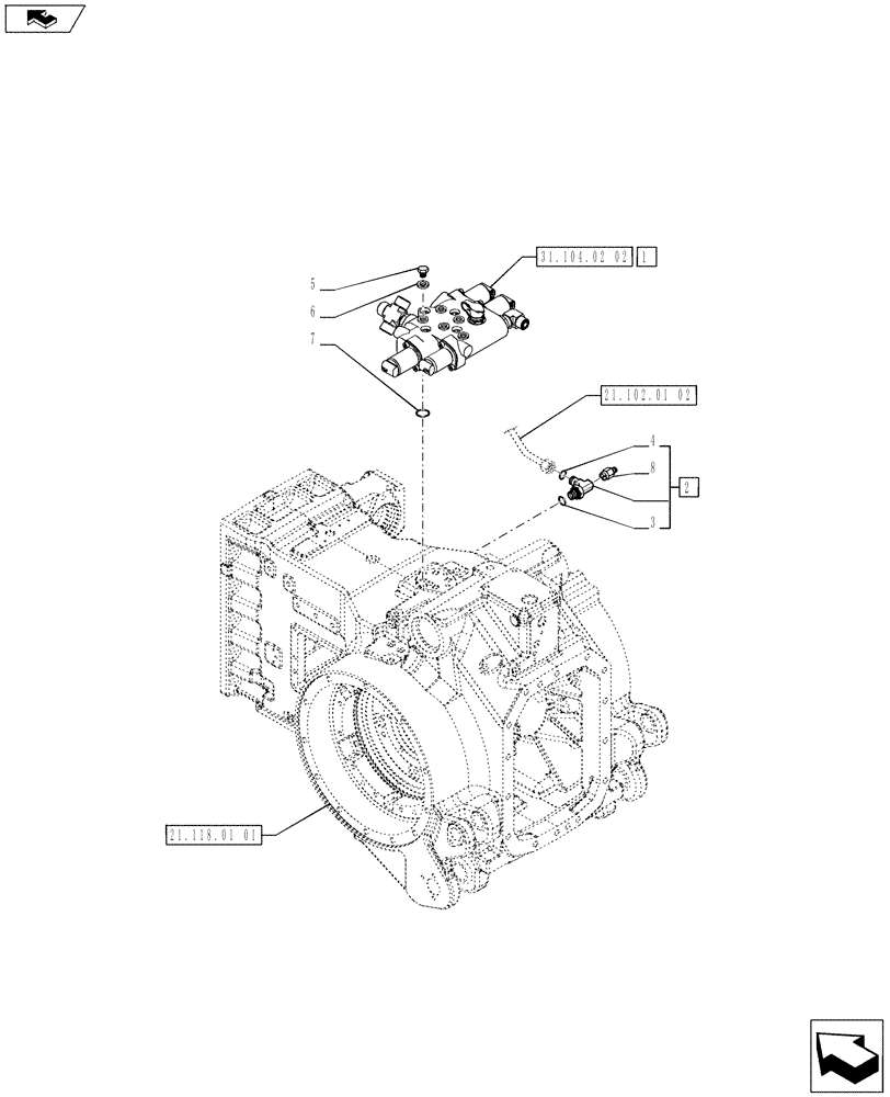 Схема запчастей Case IH PUMA 230 - (31.104.02[01]) - PTO, CLUTCH - VALVE AND FITTING (31) - IMPLEMENT POWER TAKE OFF