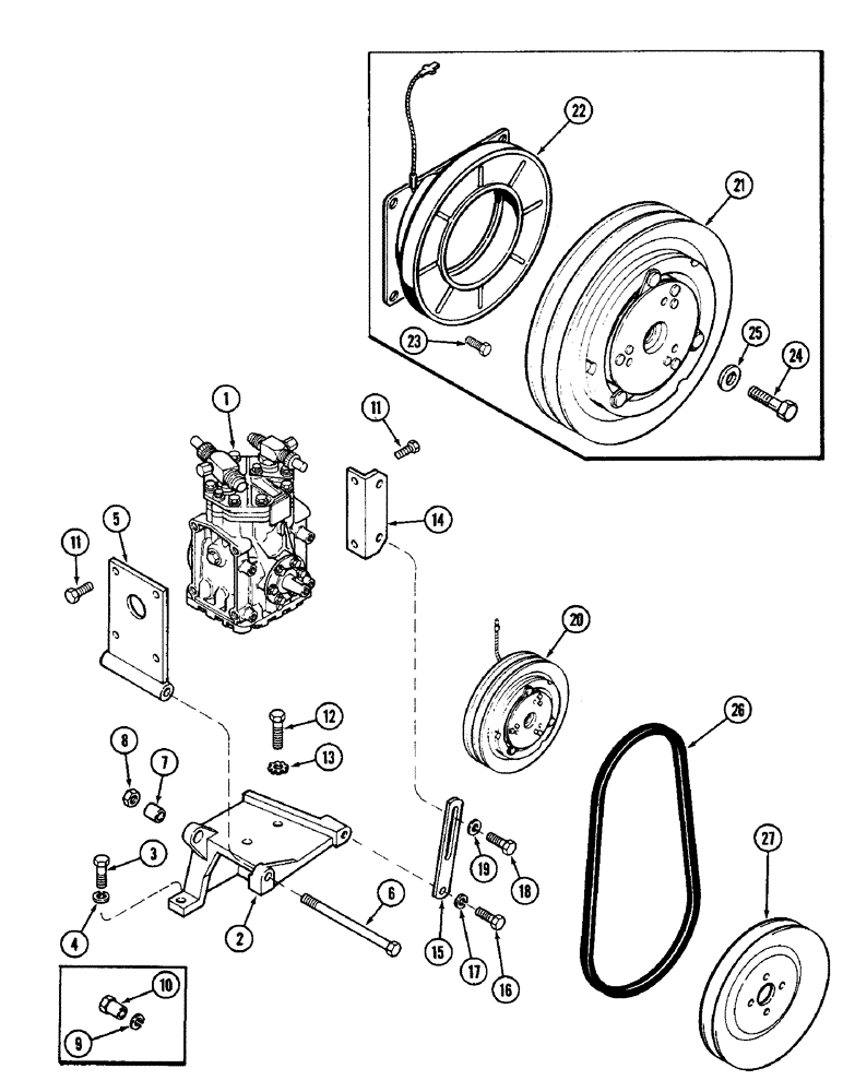 Схема запчастей Case IH 2090 - (9-614) - AIR CONDITIONING, COMPRESSOR MOUNTING AND DRIVE (09) - CHASSIS/ATTACHMENTS