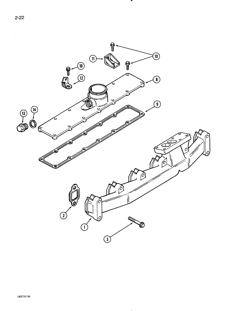 Схема запчастей Case IH 1620 - (2-22) - MANIFOLDS, 6T-590 ENGINE, EXHAUST (01) - ENGINE