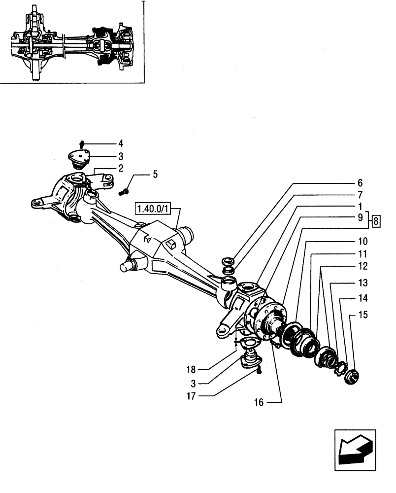 Схема запчастей Case IH JX75 - (1.40.0/02[02]) - FRONT AXLE - STEERING PIVOT PINS - SHAFTS, SHIMS AND BEARINGS (04) - FRONT AXLE & STEERING