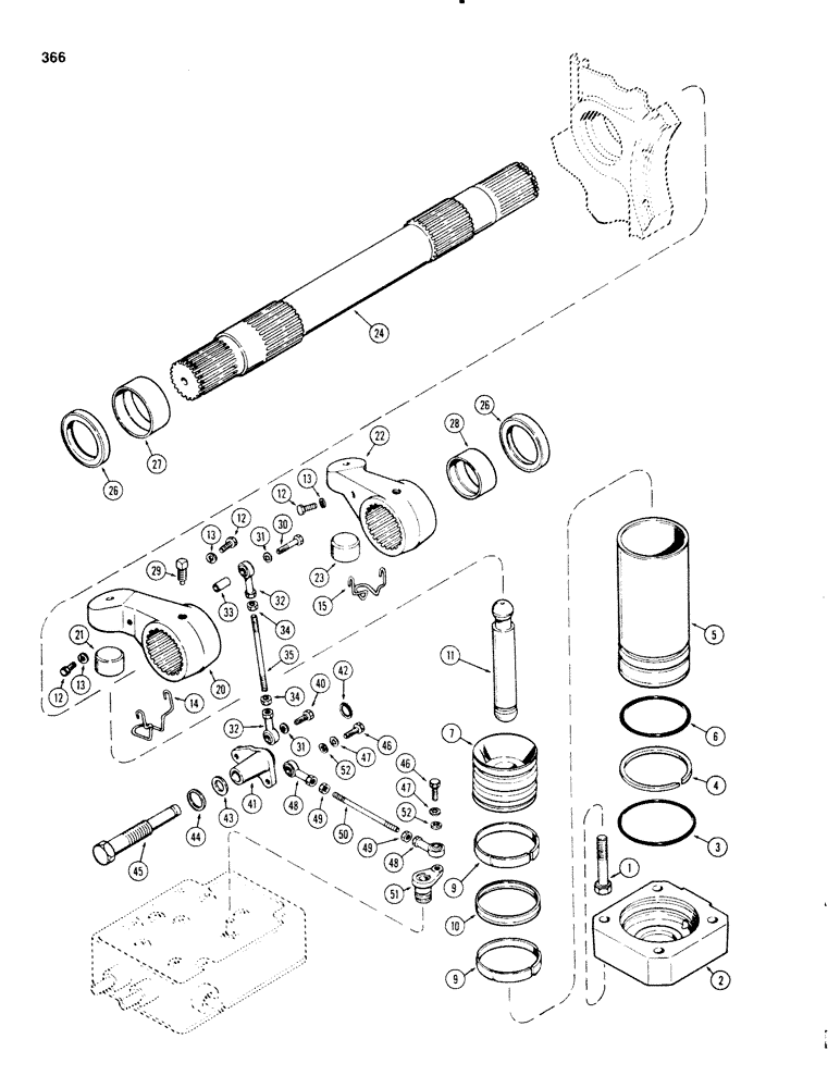 Схема запчастей Case IH 1270 - (366) - D.O.M. ROCKSHAFT, PISTON AND POWER ARMS (09) - CHASSIS/ATTACHMENTS