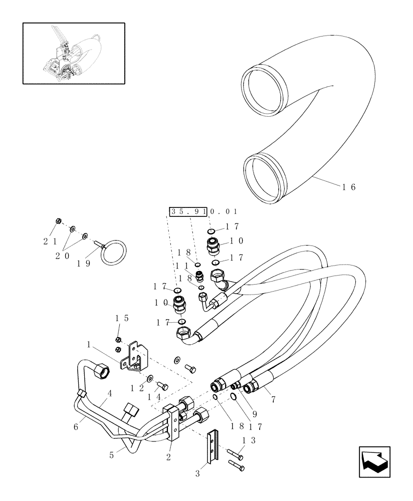 Схема запчастей Case IH 9230 - (35.910.02[01]) - HYDRAULIC LINES - CLEANING FAN DRIVE; NARROW TIRE OPTION (35) - HYDRAULIC SYSTEMS