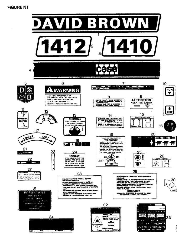 Схема запчастей Case IH 1410 - (N1-1) - DECALS AND SERVICE PARTS, INSTRUCTION PLATES AND DECALS, [A] 1410Q, 1410SK [B] 1412Q, 1412SK Service Parts