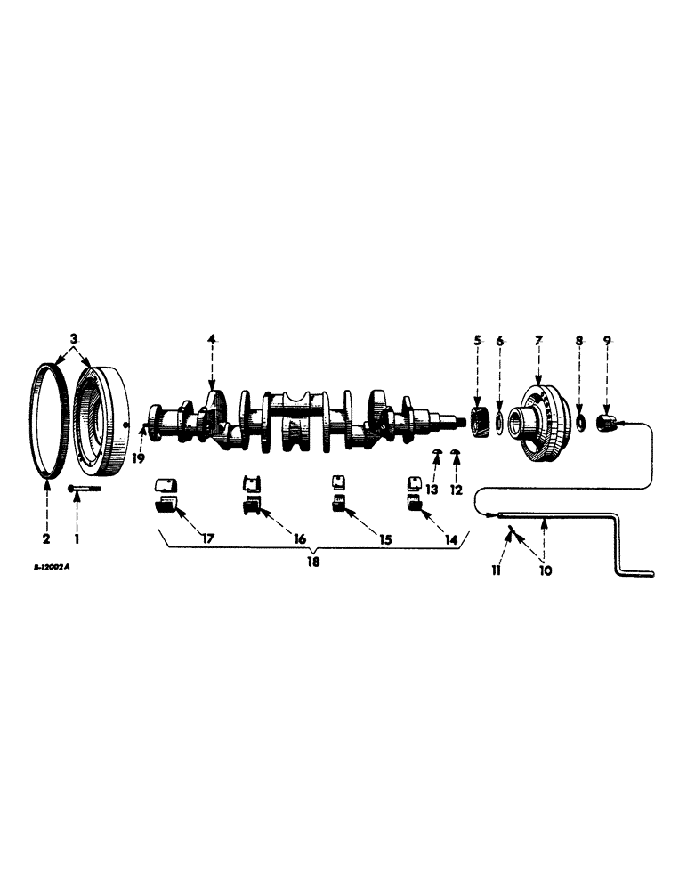 Схема запчастей Case IH 460 - (023) - DIESEL ENGINE, CRANKSHAFT, FLYWHEEL AND BEARINGS (01) - ENGINE