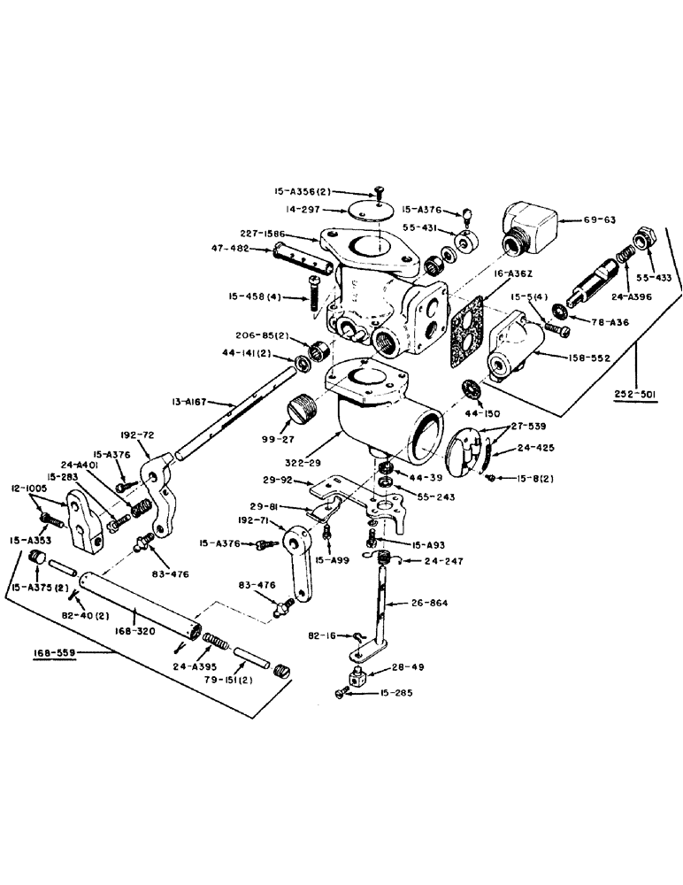 Схема запчастей Case IH 300-SERIES - (034) - SPARK IGNITION ENGINES, G45186 L.P.G. CARBURETOR MARVEL-SCHEBLER NO. 4-817 (03) - FUEL SYSTEM