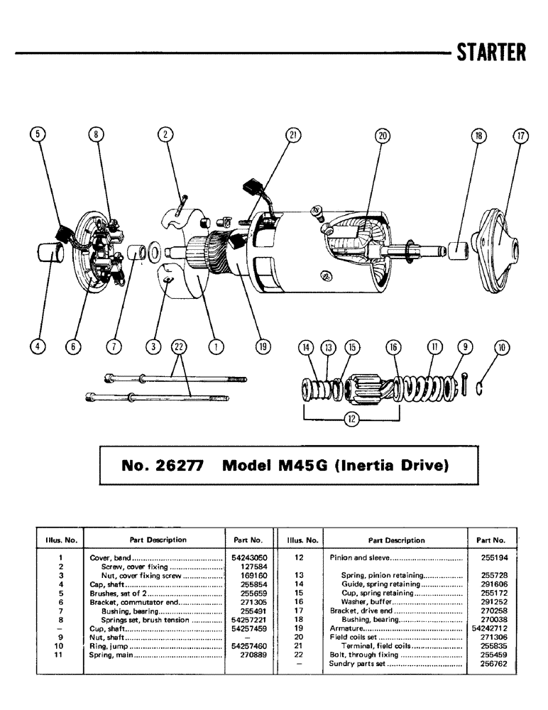 Схема запчастей Case IH SIMMS - (17) - STARTER, NO. 26277 MODEL M45G (INERTIA DRIVE) 