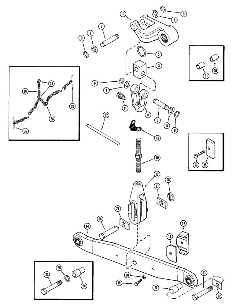 Схема запчастей Case IH 1370 - (220) - D.O.M. SYSTEM, THREE POINT HITCH, LOWER LIFT LINKS AND DRAFT ARMS (09) - CHASSIS/ATTACHMENTS