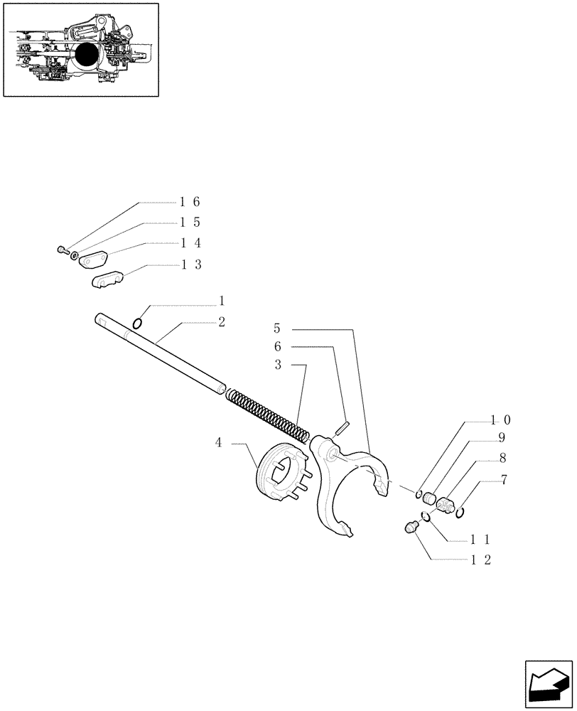 Схема запчастей Case IH JX1100U - (1.32.6[02]) - DIFFERENTIAL LOCK - RODS & FORKS (03) - TRANSMISSION