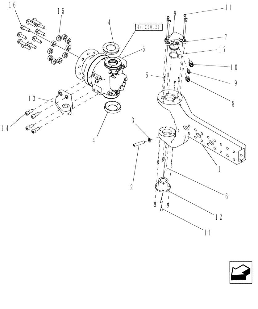 Схема запчастей Case IH 6130 - (44.200.18[02]) - EXTENSION, STEERING KNUCKLE AND HUB, REAR AXLE, POWER GUIDE AXLE- NA/ANZ ONLY (44) - WHEELS