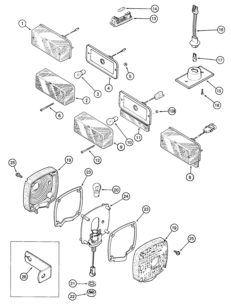 Схема запчастей Case IH 2155 - (4-44) - LAMP ASSEMBLIES, REAR WARNING LAMP, STOP AND TAIL, DOME, CONSOLE, SIDE WARNING (06) - ELECTRICAL SYSTEMS