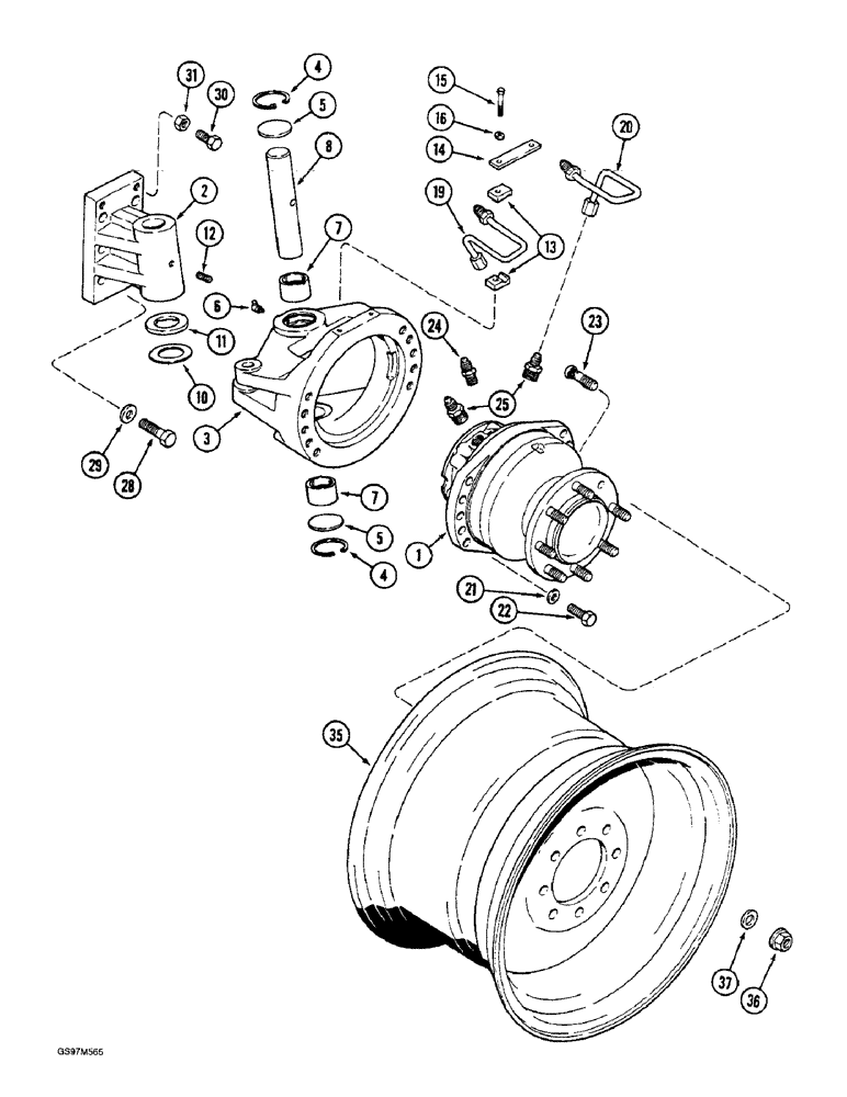 Схема запчастей Case IH 1660 - (5-52) - WHEEL MOTOR AND KING PIN, POWER GUIDE AXLE (04) - STEERING