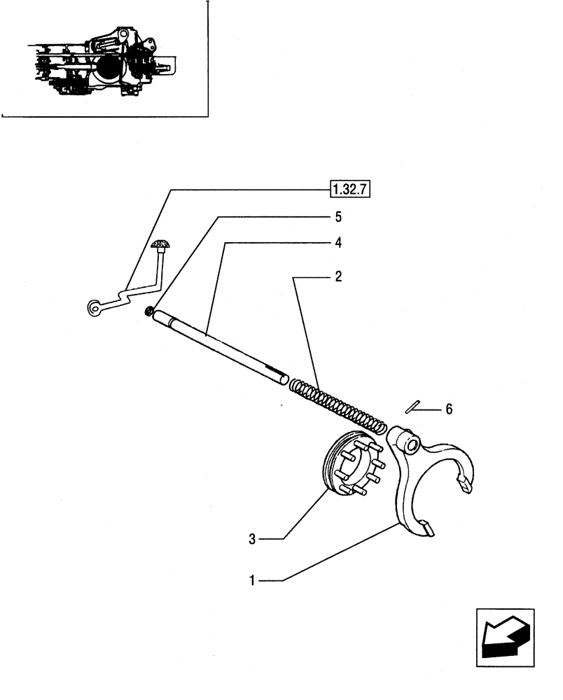 Схема запчастей Case IH JX90 - (1.32.6[02]) - DIFFERENTIAL LOCK CONTROL - ROD AND FORK (03) - TRANSMISSION